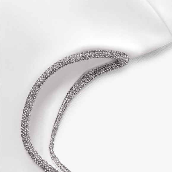 Zara STRAPLESS CUT OUT RHINESTONE Mini DRESS White NWT - Picture 4 of 5